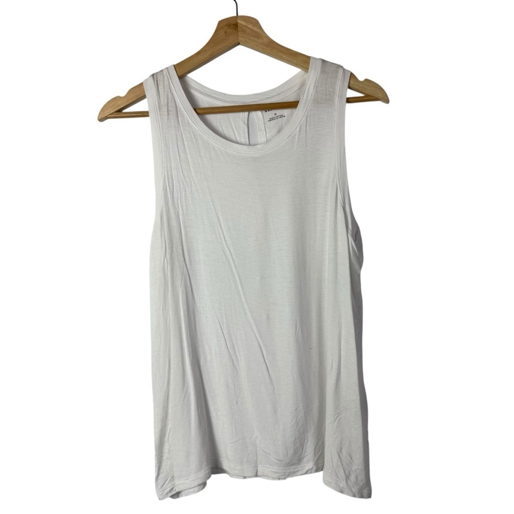 Halogen White Crewneck Stretch Open Back Tank Top M